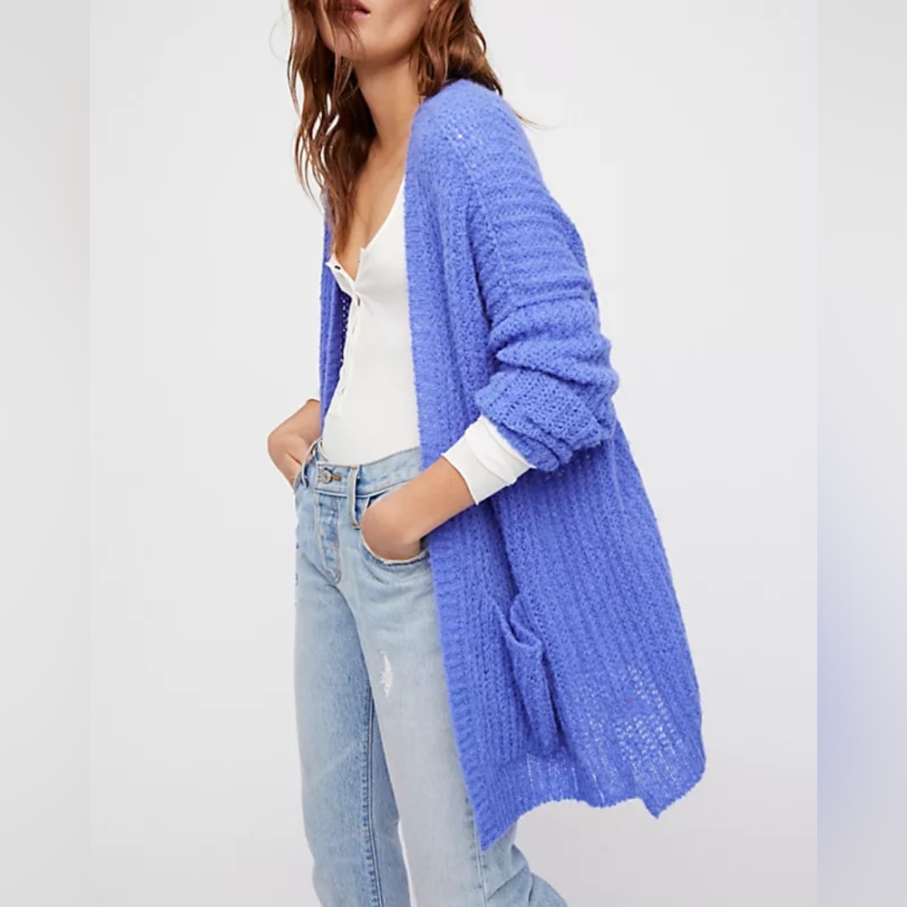 Free People "Weekend Getaway" Alpaca Blue Cardigan Sweater